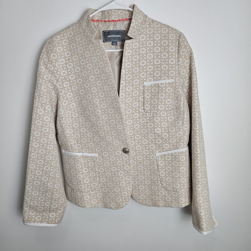 JOHNSTON MURPHY Womens Blazer Jacket Size XL Cotton Blend One Button Beige White
